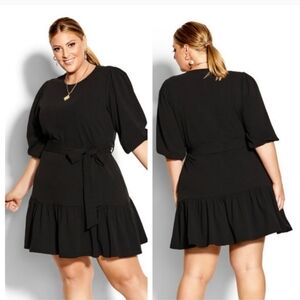 City Chic Plus Size LOVE ME KNOT Black Ruffle Belted Dress Party Large 20
